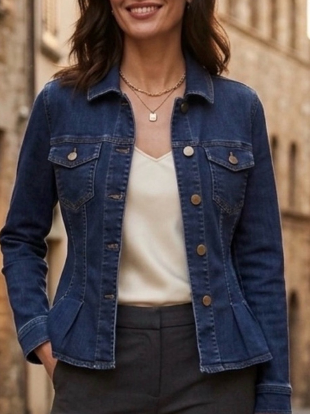 Ann Taylor Dark Blue Denim Jean Jacket